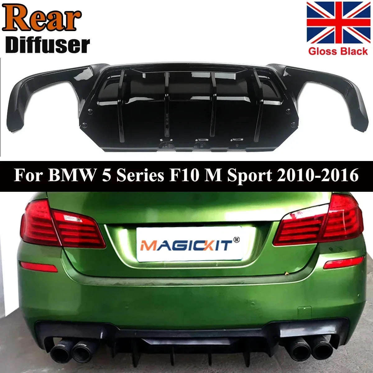 F10 Gloss Black Quad Exhaust Rear Bumper Diffuser